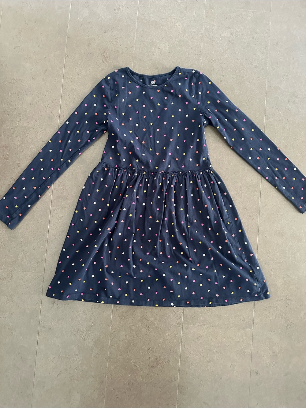 H&M Navy Long-Sleeve Star Print Dress size 8